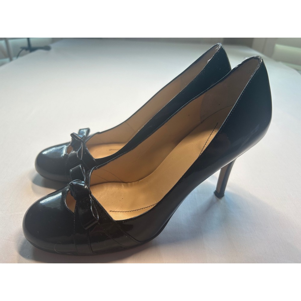 Kate Spade New York Karolina Pumps Women 8.5 Black Patent Leather Bow Round Toe